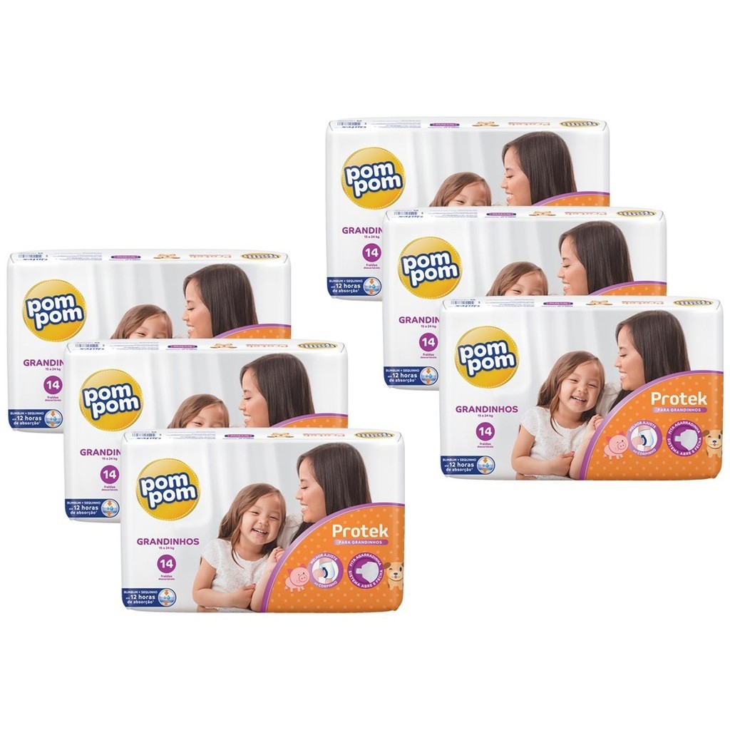 Kit 6 Fraldas Pom Pom Protek Jumbo G com 14un cada em Oferta na Shopee