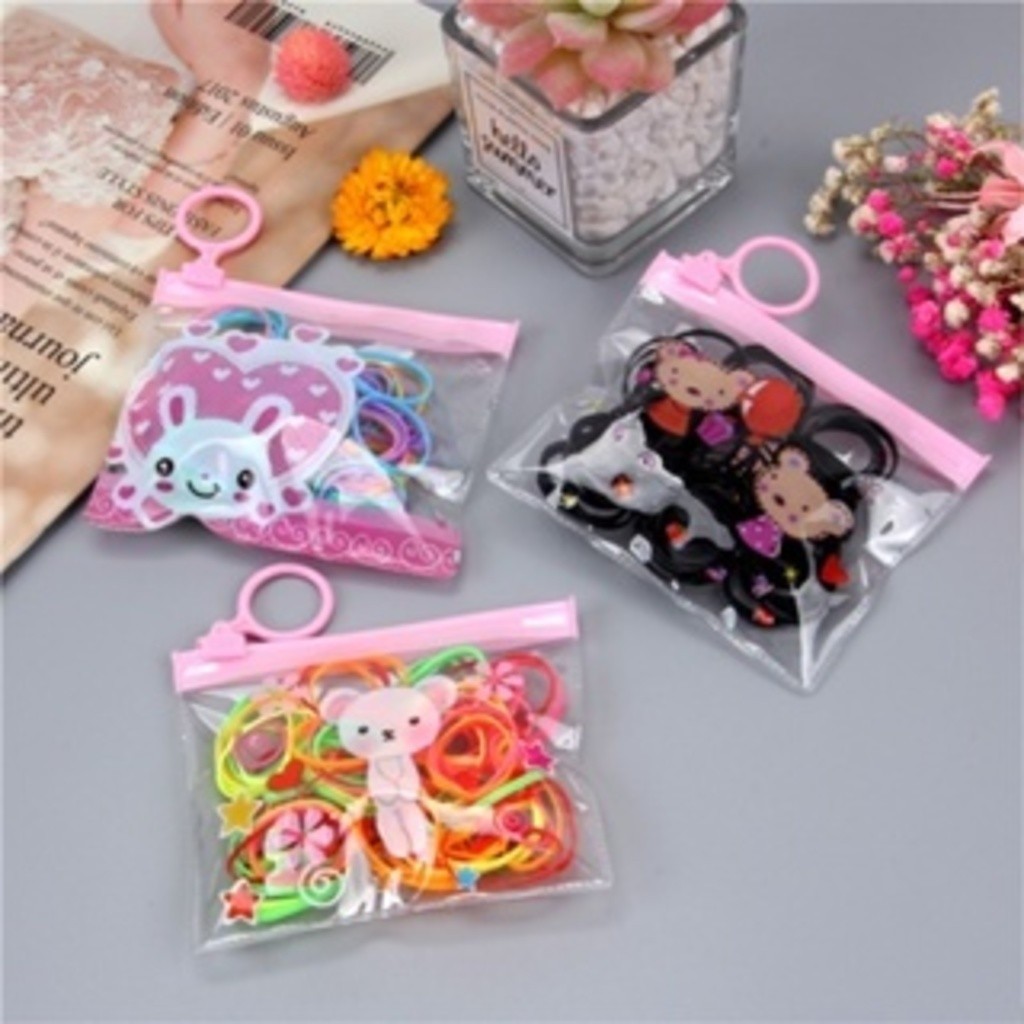 kit 12 bolsinha com 100 Peças Elástico De Cabelo 1200 Peças Feminino Saco ziplock de desenho animado alicepresentes
