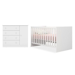 Quarto de Bebê Cômoda 2561 e Berço Mini Cama 1344 Doce Sonho Branco - Qmovi em Oferta na Shopee
