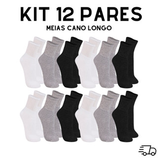 Kit 12 Pares de Meia Cano Alto em Oferta na Shopee