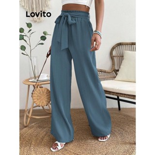 Lovito Calças Casuais Lisas Com Renda Para Mulheres LSL01013