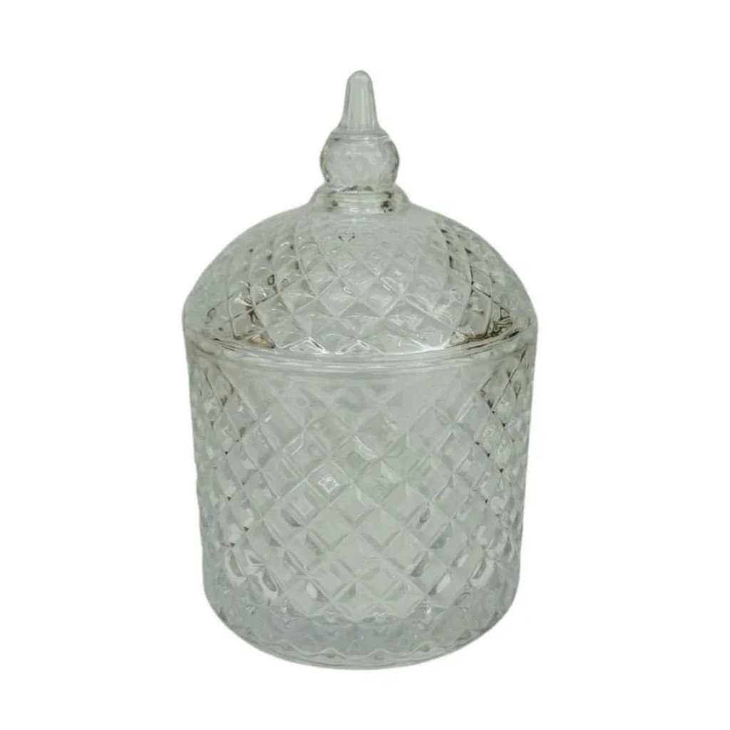 Porta Jóias redondo De Vidro Com Tampa 9,7 cm x 14 cm castiçal