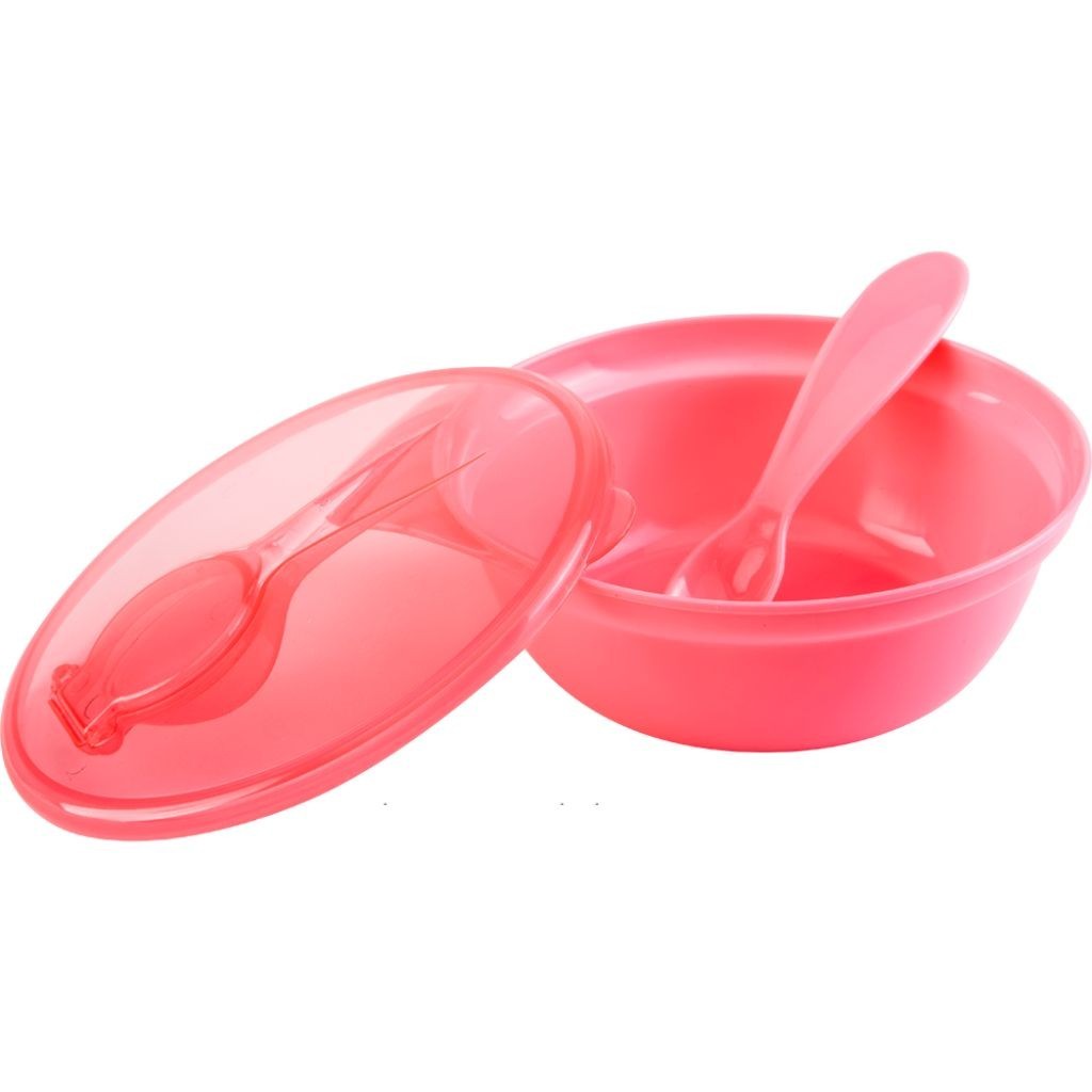 Kit Prato Bowl Com Tampa e Colher Infantil 300ml Rosa Buba - Mom & Baby