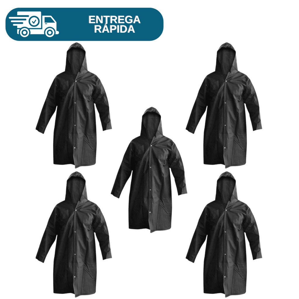 Kit 5 Capa De Chuva Impermeável Pvc Forrado Com Capuz Resistente Segurança Proteção Epi