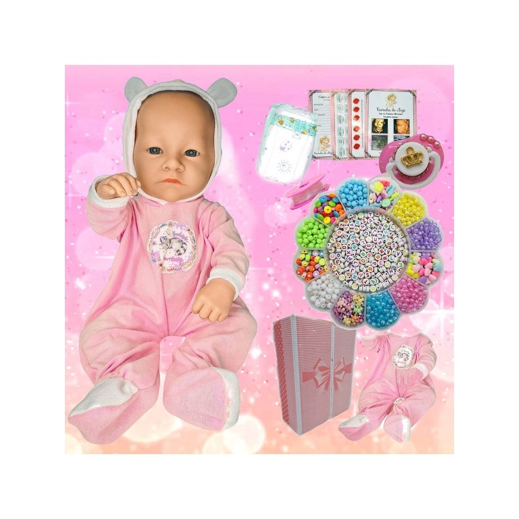 Boneca Bebe Reborn Super Realista Corpinho 100 %Silicone Original + Kit Miçangas Completo 1000 Peças