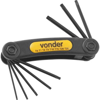 Jogo de chave hexalobular T-06 a T-25 aço cromo vanádio com 08 peças - Vonder