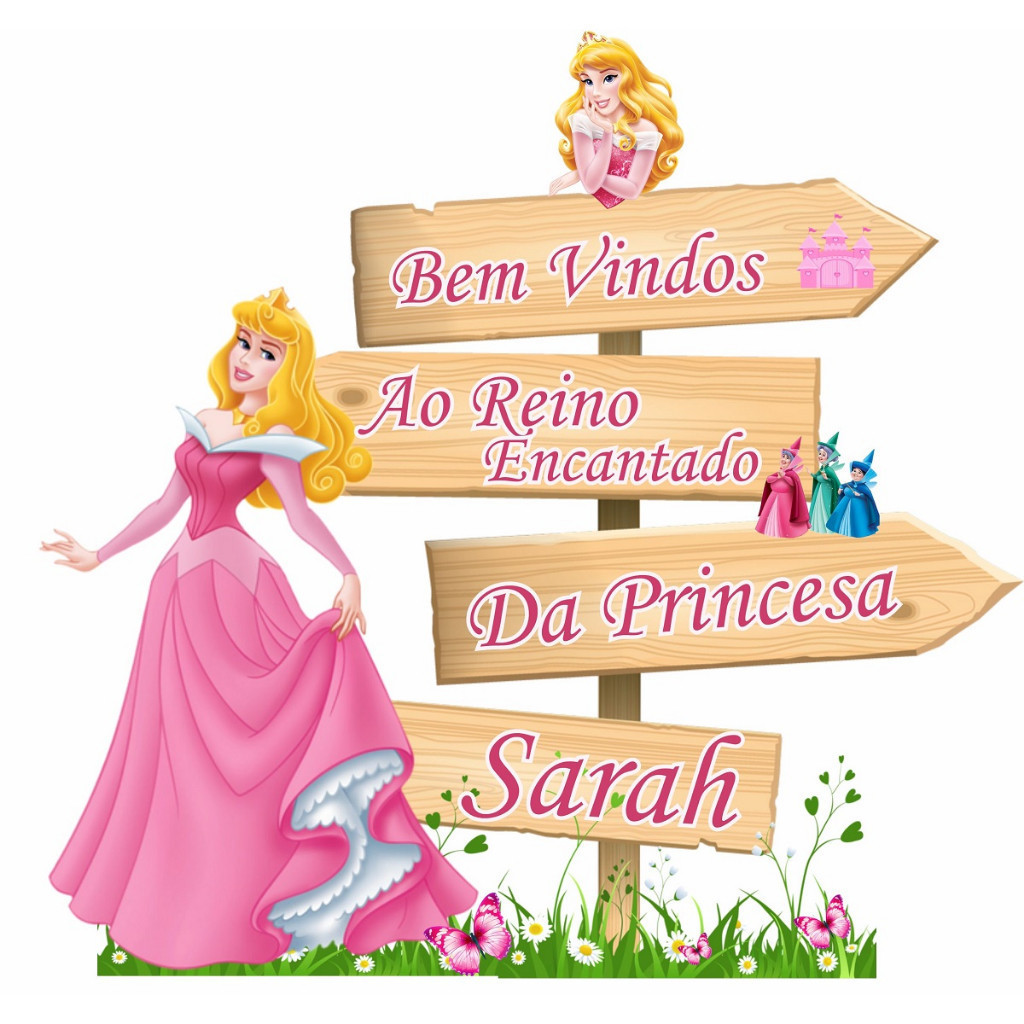 Display Placa setas Aurora bela adormecida princesa display em MDF 65cm personalizado