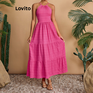 Lovito Vestido Boho Simples Amarrado nas Costas para Mulheres LBL20092