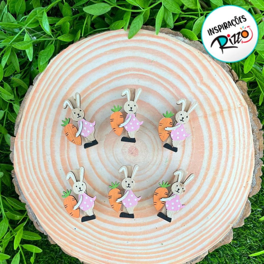 Mini Prendedor Decorativo de Páscoa - Coelho Rosa Segurando Cenoura - 5cm - 6 unidades - Cromus - Rizzo em Oferta na Shopee