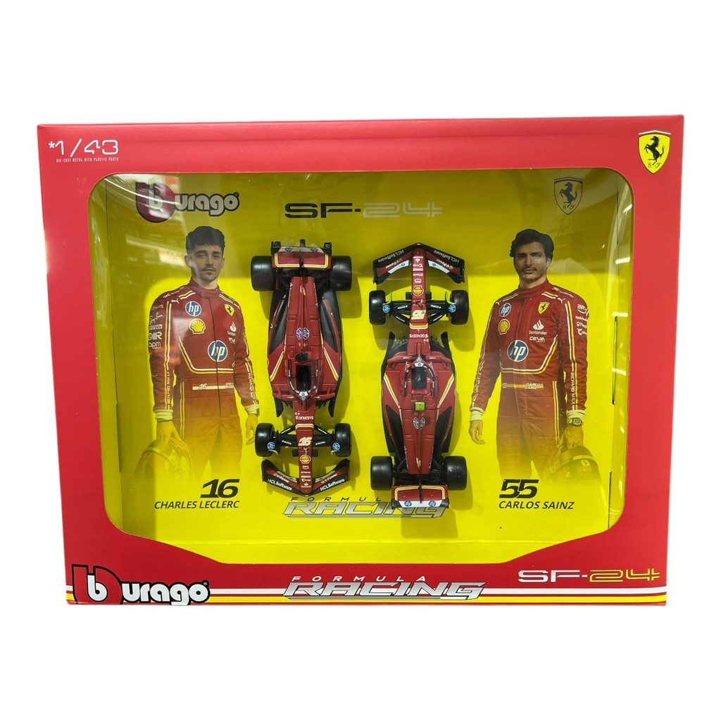 Miniatura Fórmula 1 F1 Ferrari SF-24 Pack com 2 #16 #55 1:43