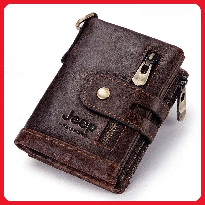 Jeep Carteira Masculina De Couro Genuíno Com Zíper