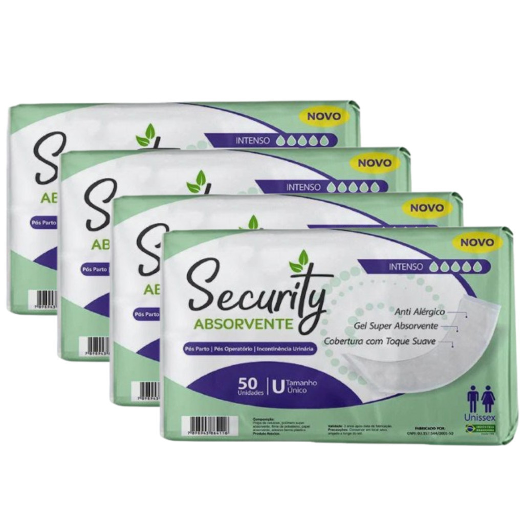 Kit 4 Absorvente Geriátrico Pós Operatório Incontinência Security - Total de 200 Unidades