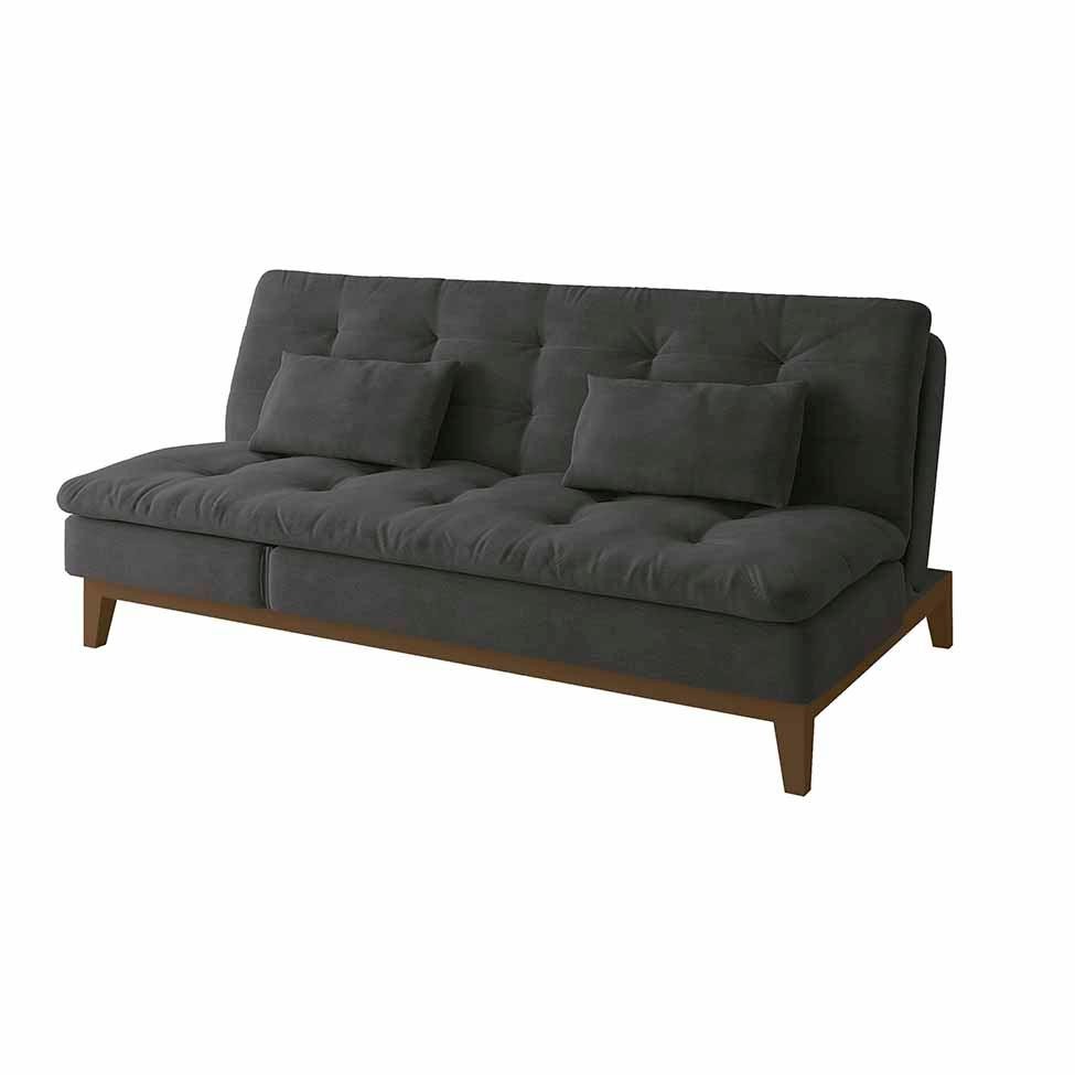 Sofá-Cama 3 Lugares Casal Amanda com Pés de Madeira Suede Cinza em Oferta na Shopee