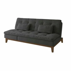 Sofá-Cama 3 Lugares Casal Amanda com Pés de Madeira Suede Cinza