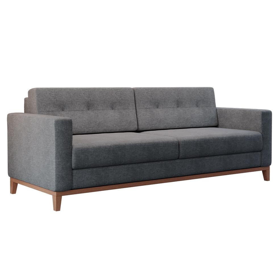 Sofá 3 Lugares Living Pés e Base em Madeira Linho Cotton Cinza 180 cm em Oferta na Shopee