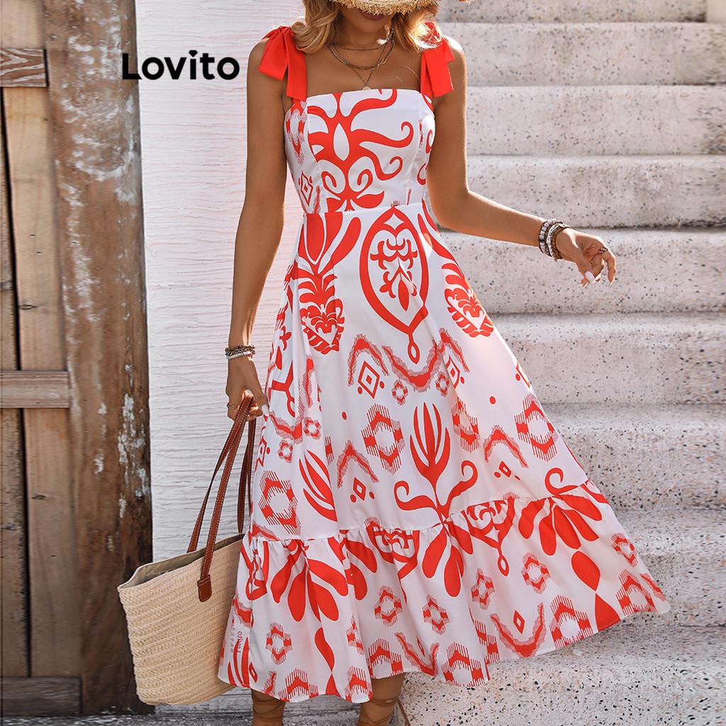 Lovito Vestido Casual Floral com babados e bainha para mulheres LBL19821 - Women Clothes