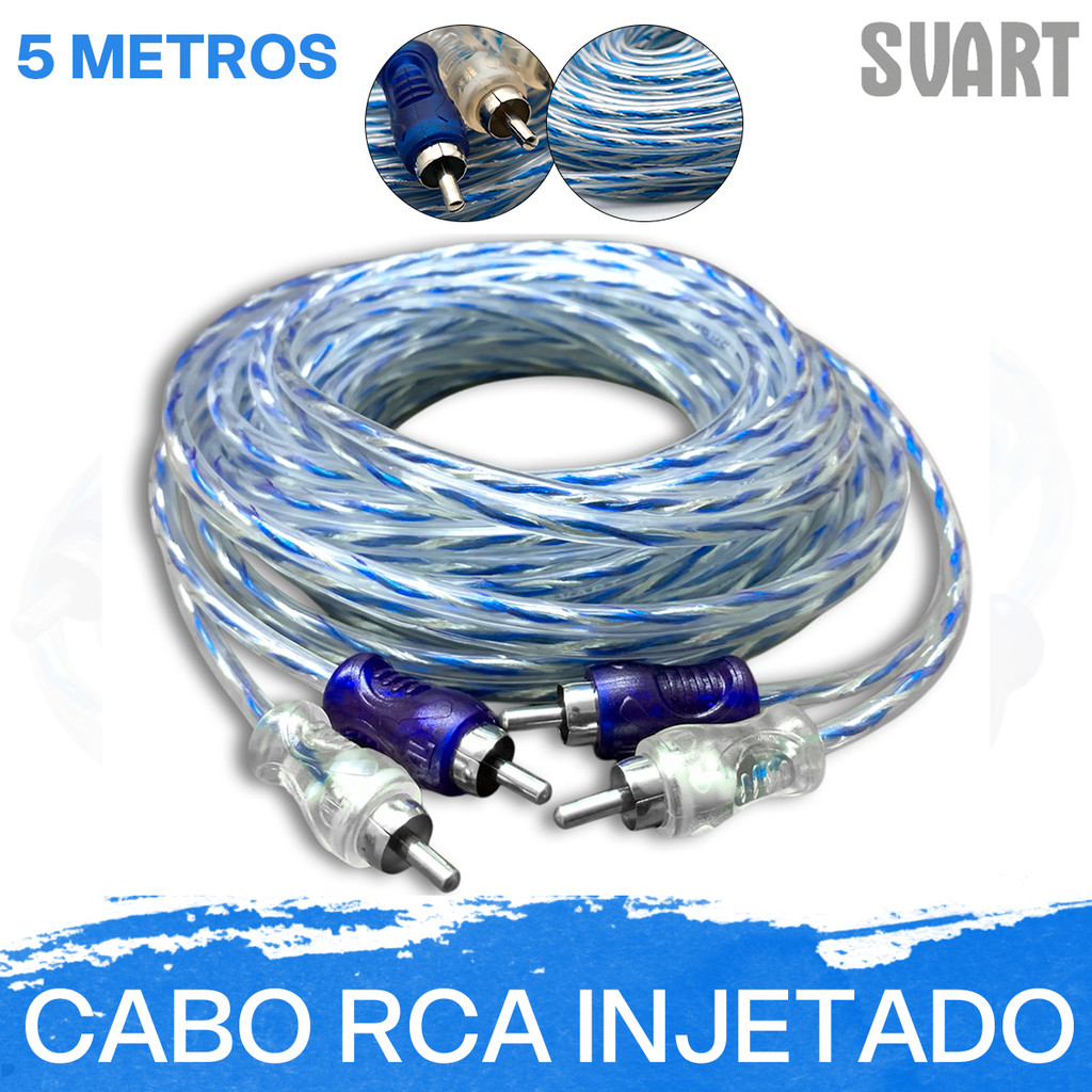 Cabo Rca Injetado Techone Svart 5 Metros 4mm Flexível Transparente Azul/Prata Som Automotivo Plug de Metal Níquel em Oferta na Shopee