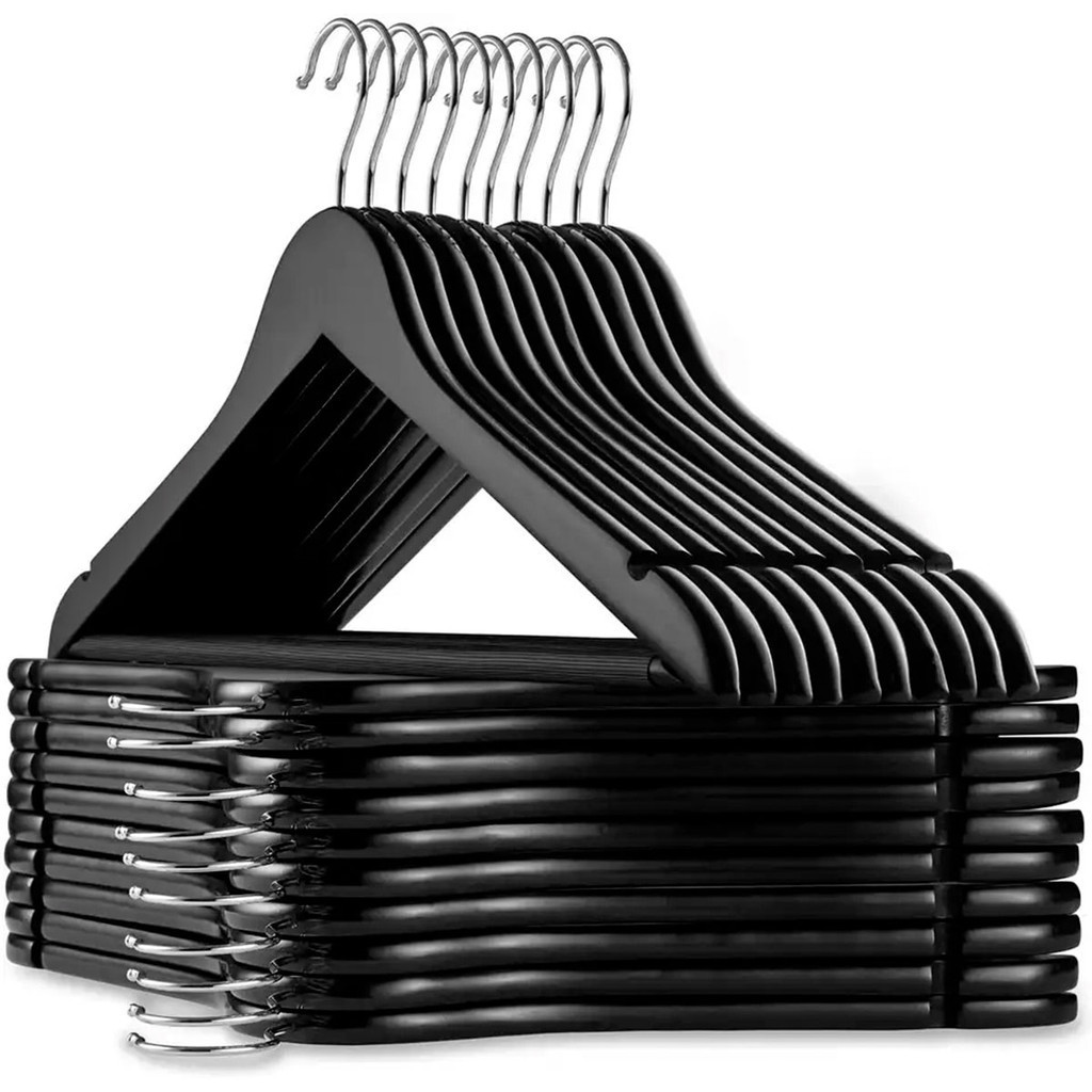 60 cabides Preto Madeira com Gancho Cromado Ótima qualidade Premium em Oferta na Shopee