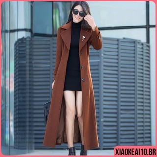 Com Forro Cinto De Lã Feminino Casual Elegante Para Frio Lapela Longo Plus size Inverno Moda Slim Sobretudo Social