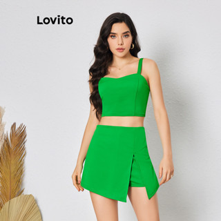 Lovito Conjunto de Shorts com Babado de Linha de Estrutura Lisa Boho para Mulheres LBL08093
