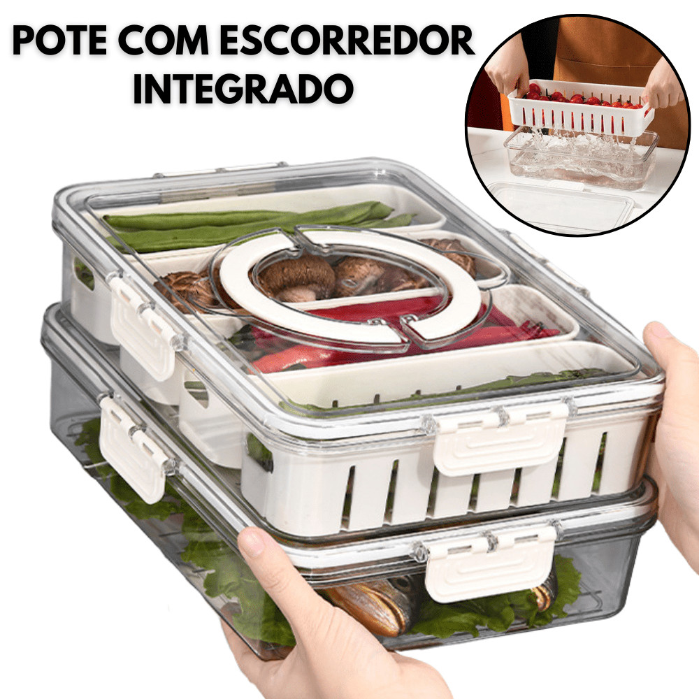 Organizador De Geladeira Kit Potes Hermeticos Escorredor Multiuso Cozinha Alimentos Carnes Legumes