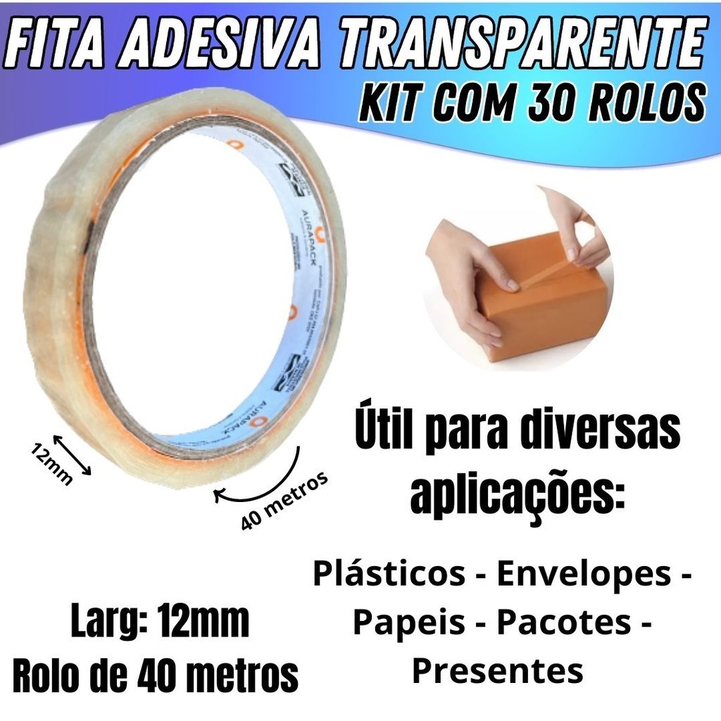 Kit 30 Rolos De Fita Adesiva Durex Fino Transparente 12x40mm em Oferta na Shopee