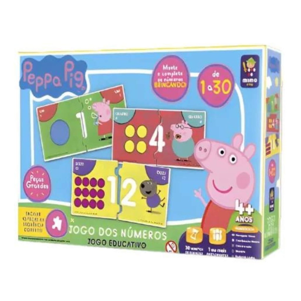 Brinquedo Jogo Educativo Números 1 a 30 Aprendendo a Contar Peppa Pig +3 anos Mimo Toys - 2101 em Oferta na Shopee