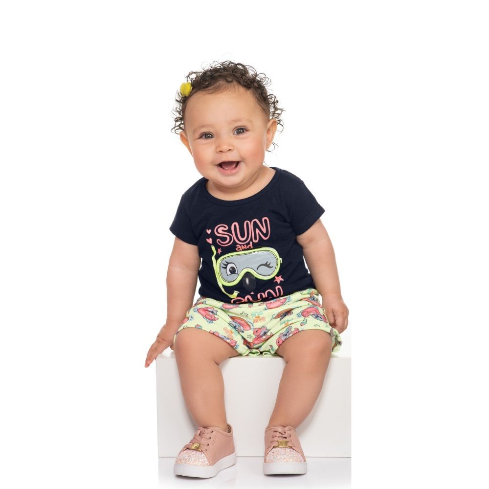 Conjuto Feminino Infantil Blusa Cotton Short  Sublimado