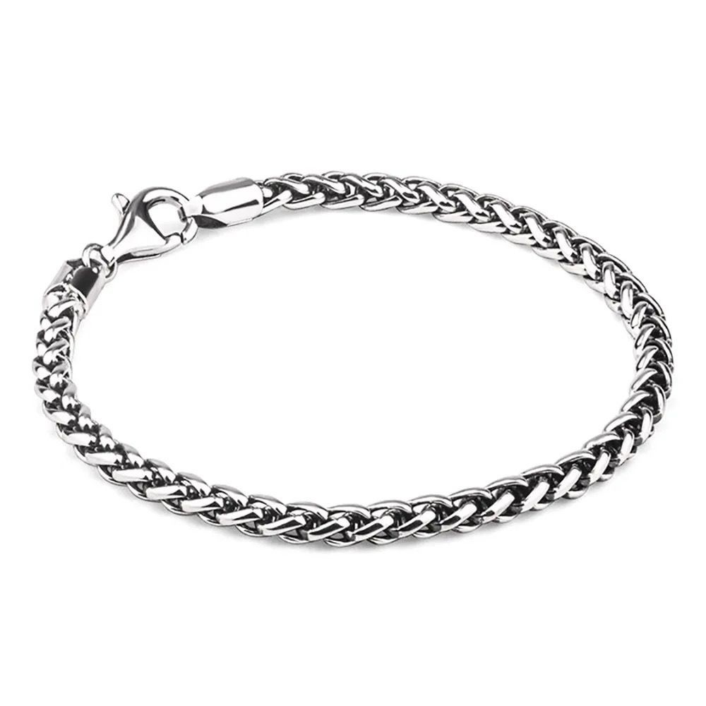Pulseira cordão trançado aço inox legítimo prata masculino EXCLUSIVO cordão corrente pulseira bracelete Aço Nobre