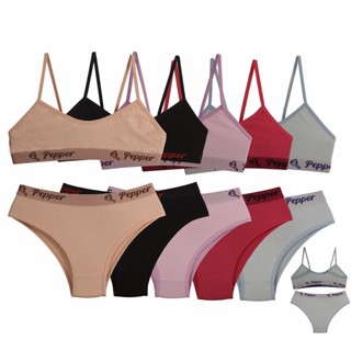 Kit 10 Conjuntos Lisos Calcinha e Sutiã Juvenil Pré Adolescente Algodão Cotton 8% - PEPPER...