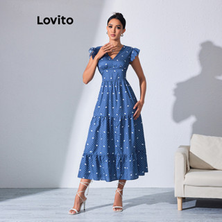 Lovito Vestido Casual com Bolinhas e Camadas para Mulheres LBL08109