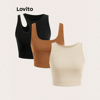 Lovito Casual Regata Lisa Recortada para Mulheres L80ED143