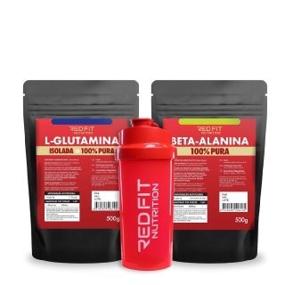 Kit Suplemento em pó Importado 100% Puro Red Fit L-Glutamina 500g Beta-Alanina Pré Treino 500g