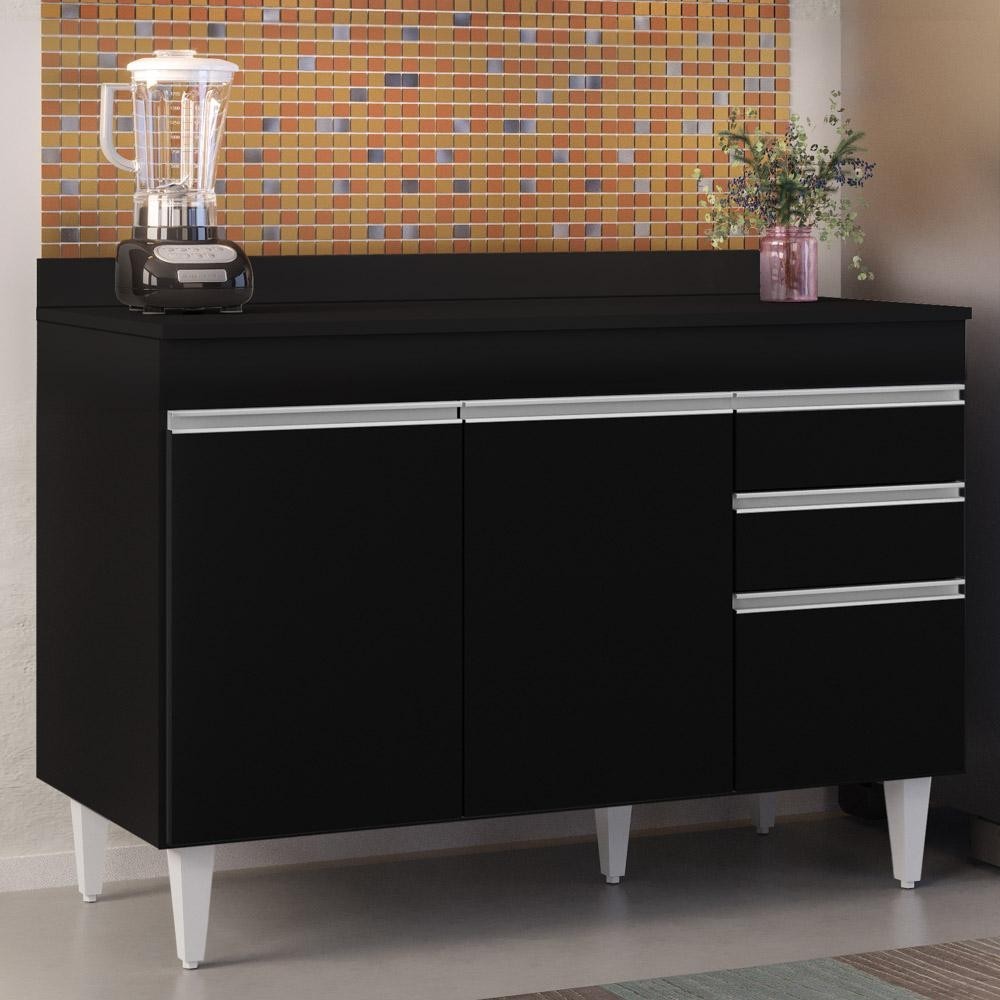 Balcão Gabinete para pia com Tampo 120cm Michigan Preto - Lumil em Oferta na Shopee