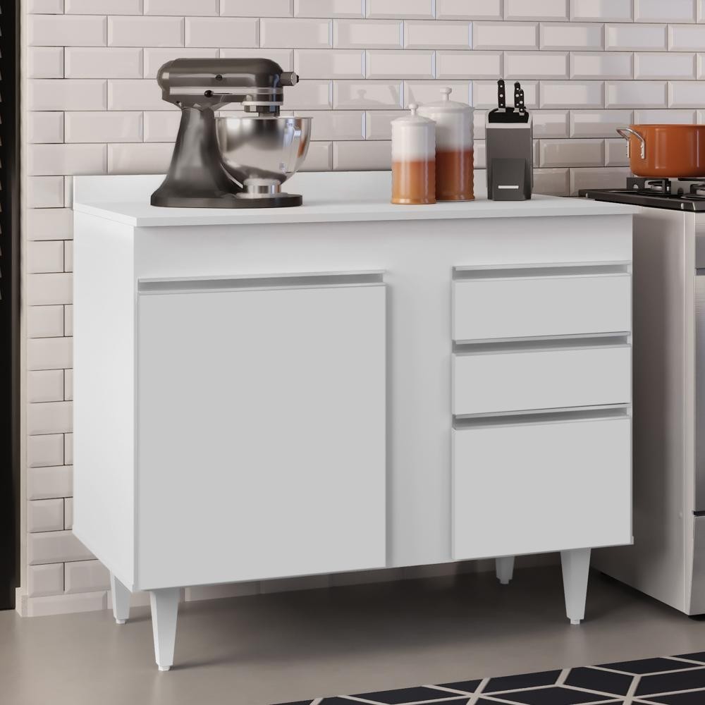 Balcão Gabinete 100cm com Tampo 2 Portas Luziania Branco - Lumil em Oferta na Shopee