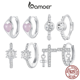 Brincos Bamoer 925 Sterling Sliver Hoop Coração Rosa Cruz Sol Contas Serpente Design Jóias Presentes Para Mulheres em Oferta na Shopee