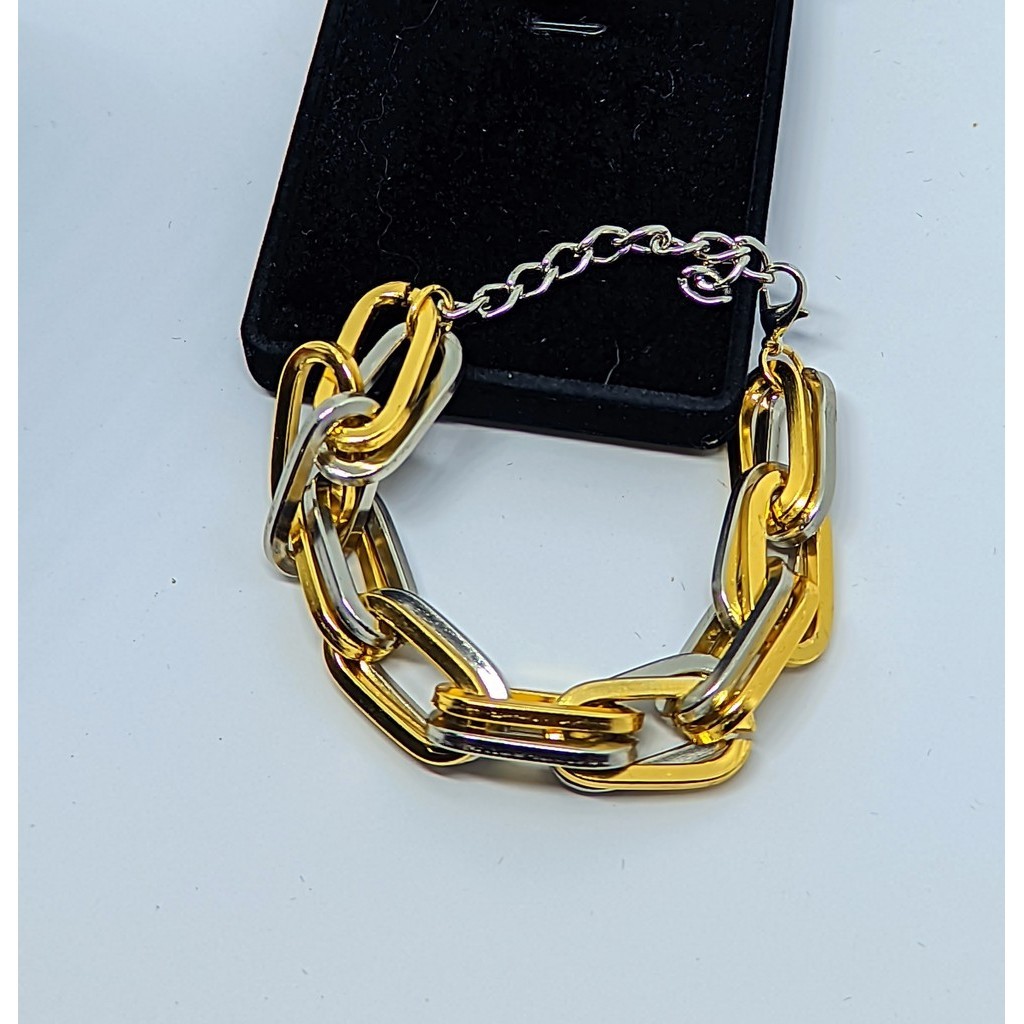 Pulseira Corrente Elos Duplos mix Dourado com Prata Folheado Ouro Elo quadrado Bracelete Elo Grosso Tendência Moda 2024