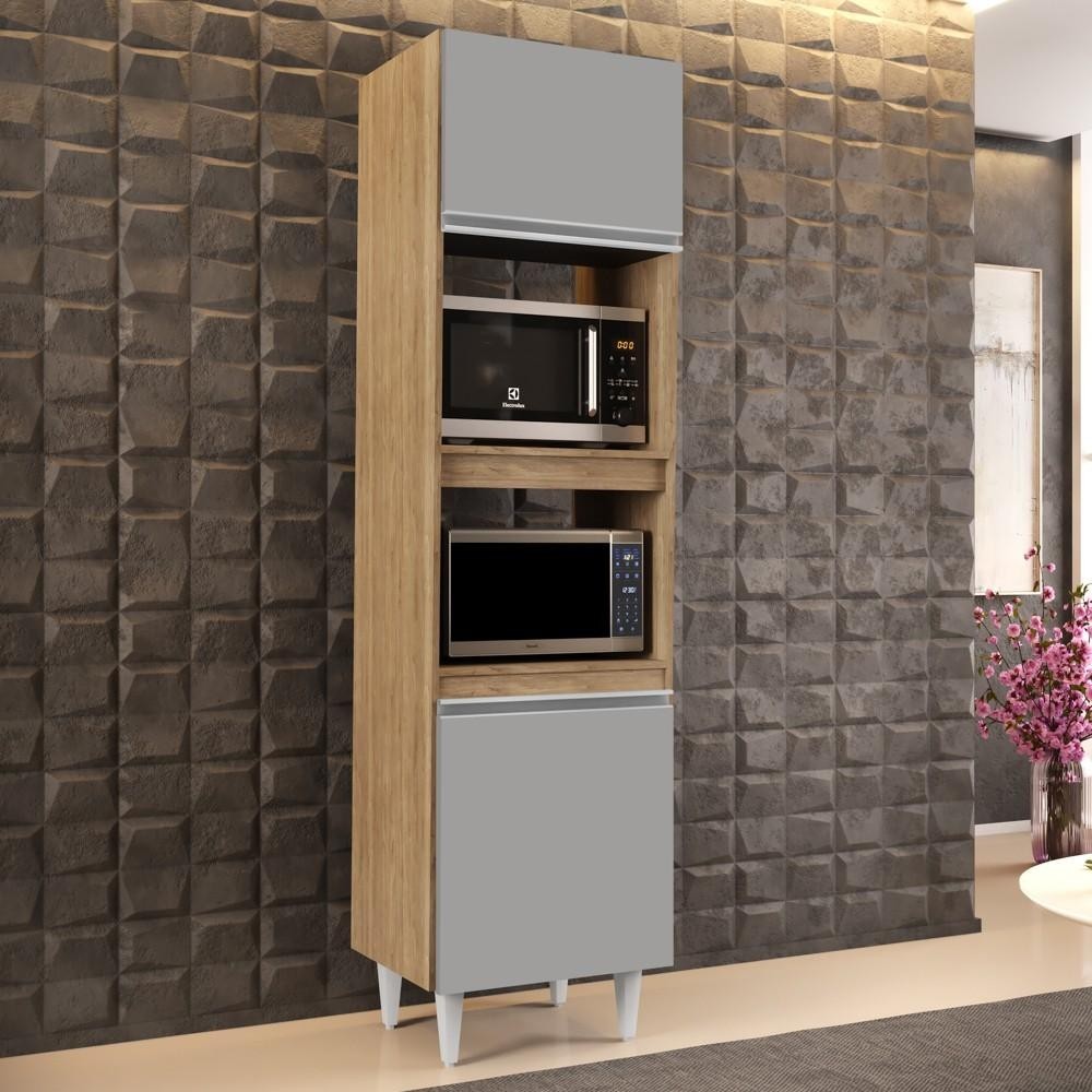 Paneleiro Cozinha Torre Quente 56cm Colorado Castanho/Cinza - Lumil Móveis em Oferta na Shopee