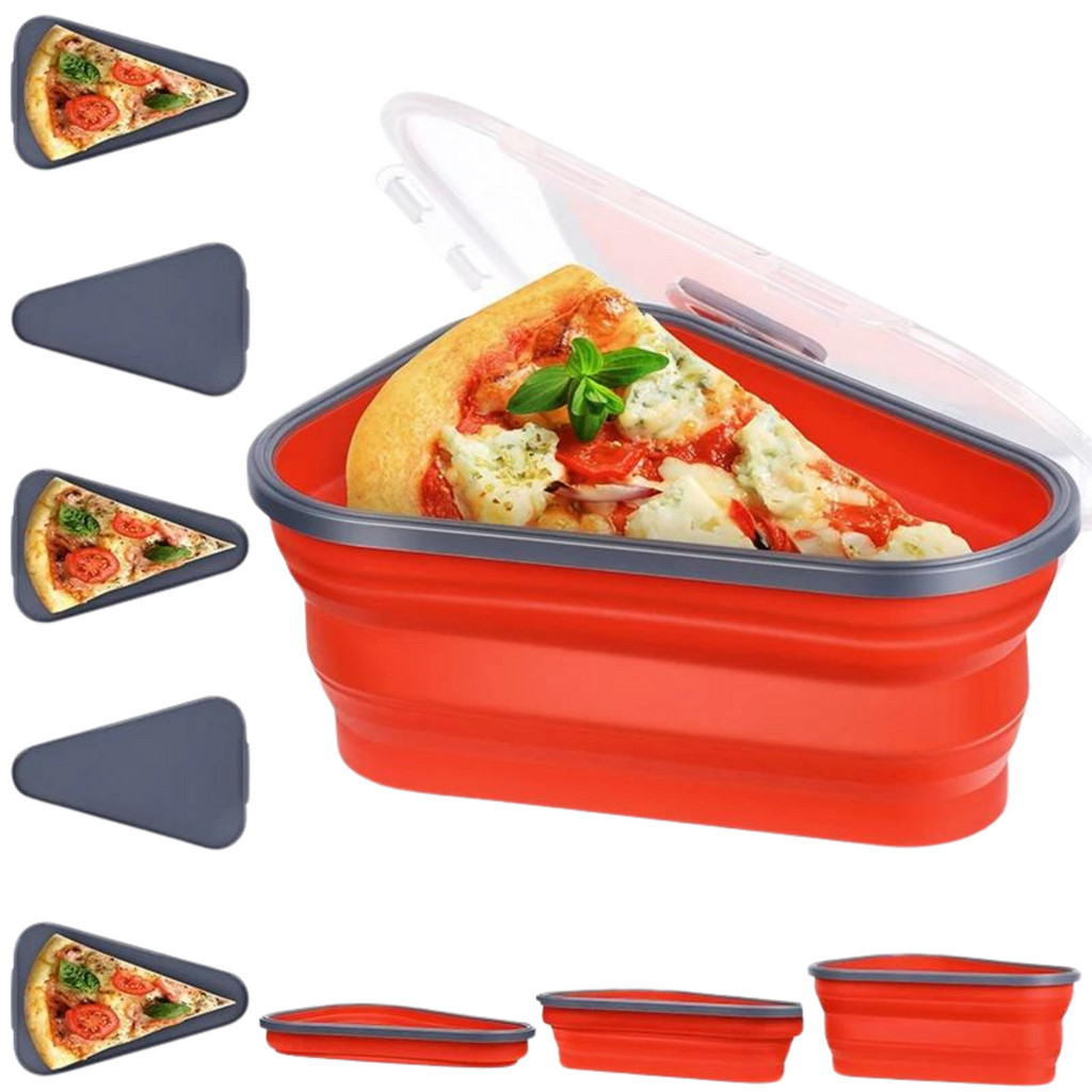 Pote Para Guardar Pizza Expansivel Em Silicone Retrátil Com Divisória 5 Fatias Cozinha Geladeira Compacto Multiuso Reutilizável Hermético Porta Pizza