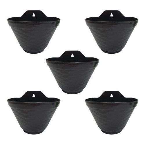 Kit 5 Vasos de Parede 20 x 13 cm Preto