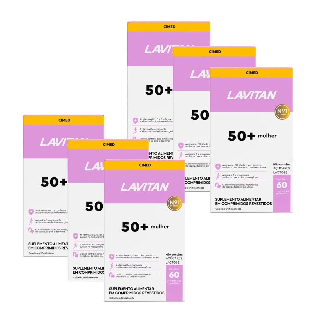 Kit Lavitan 50+ Mulher Suplemento Alimentar 60 Cápsulas 6 Unidades