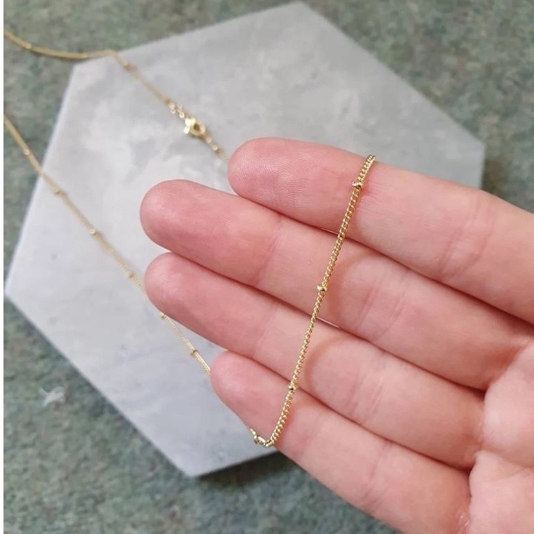 Colar de corrente de bola Tifanny delicado banhado a ouro 18K a prata 925