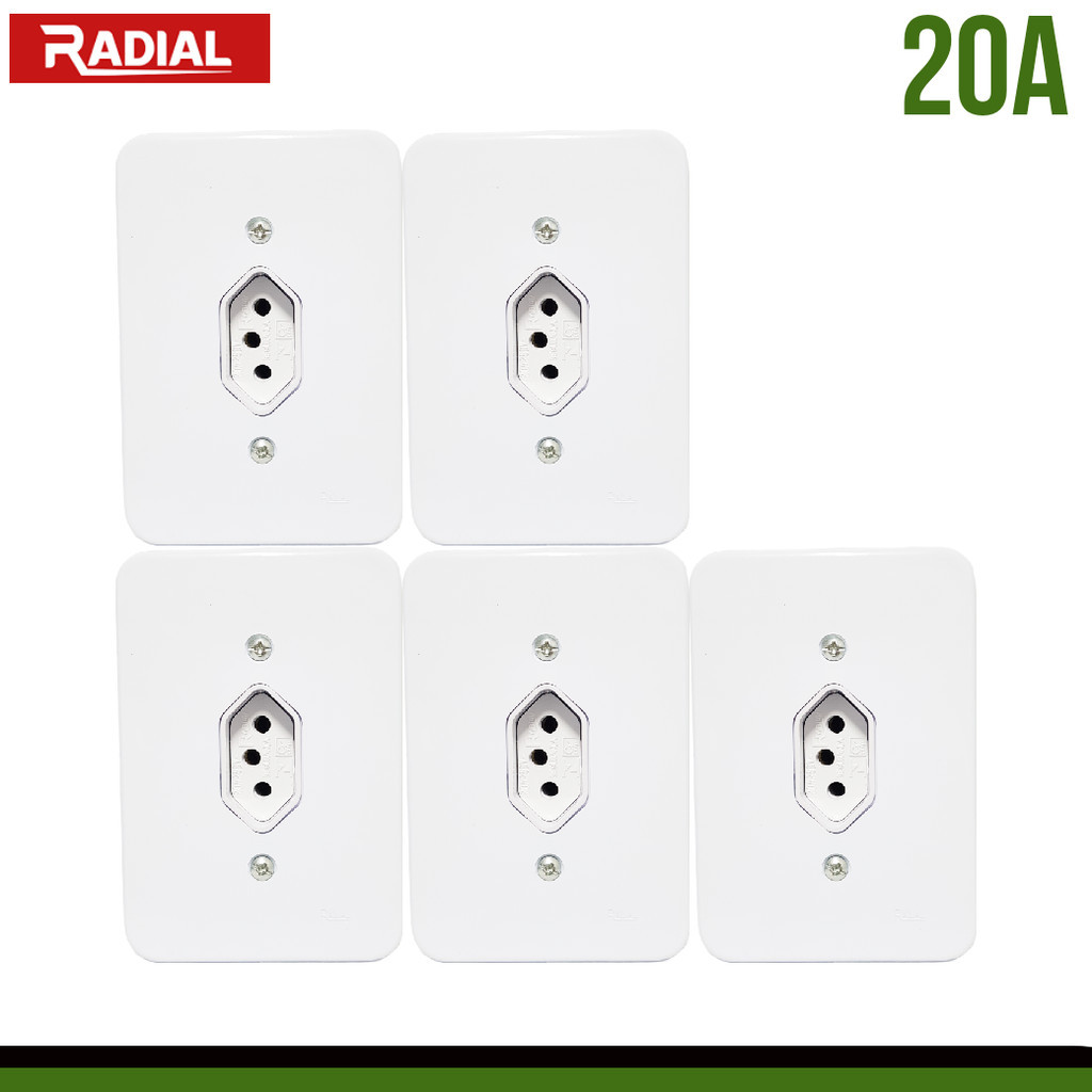 Kit 5un Tomada 20A Simples Completa 110V-220V Radial