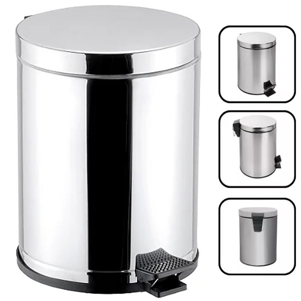 Lixeira Inox Para Banheiro e Cozinha Com Pedal e Recepiente em Plástico 10,5L Viel