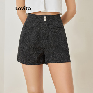 Lovito Elegante Shorts com Botão Falso e Bolsos para Mulheres L77ED351