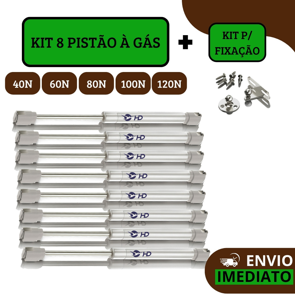 Kit 8 Pistão à Gás Com Amortecedor Para Porta Armário Cozinha Abre Para Cima