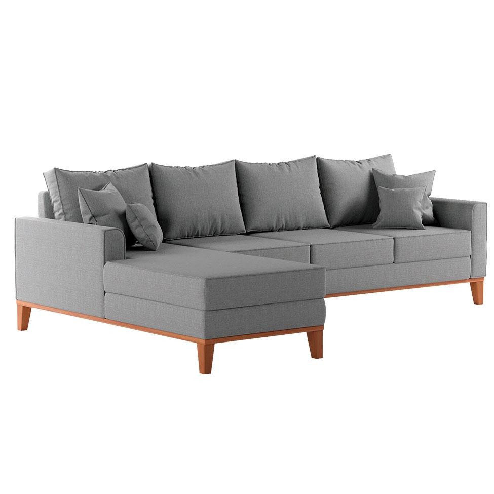 Sofá 4 Lugares Beny Com Chaise Esquerdo Linho Cinza em Oferta na Shopee