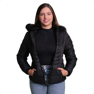 Jaqueta Puffer Feminina Com Pelo Interno E Capuz Removível