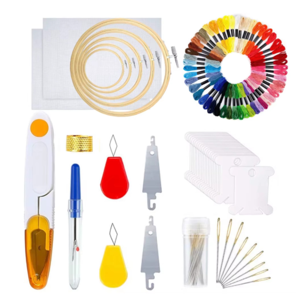 Kit Iniciante Bordado Ponto Cruz Bastidor Talagarça Linha