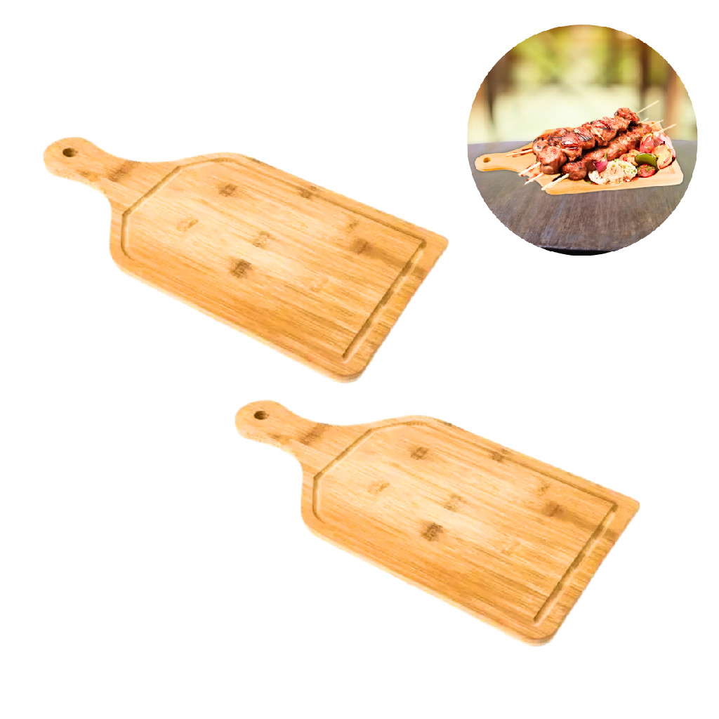 2 Tábuas de Churrasco Bambu Madeira resistente servir lanche petiscos queijos pães carnes legumes bancada mesa pia chef